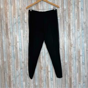 Ming Wang M Black Faux Leather Piped Knit Pant Pull-On Elastic Waist Career $195